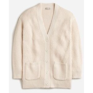 J.Crew Ribbed Knit V-neck Cardigan Sweater Fisherman XS Cream Oversized Alpaca
